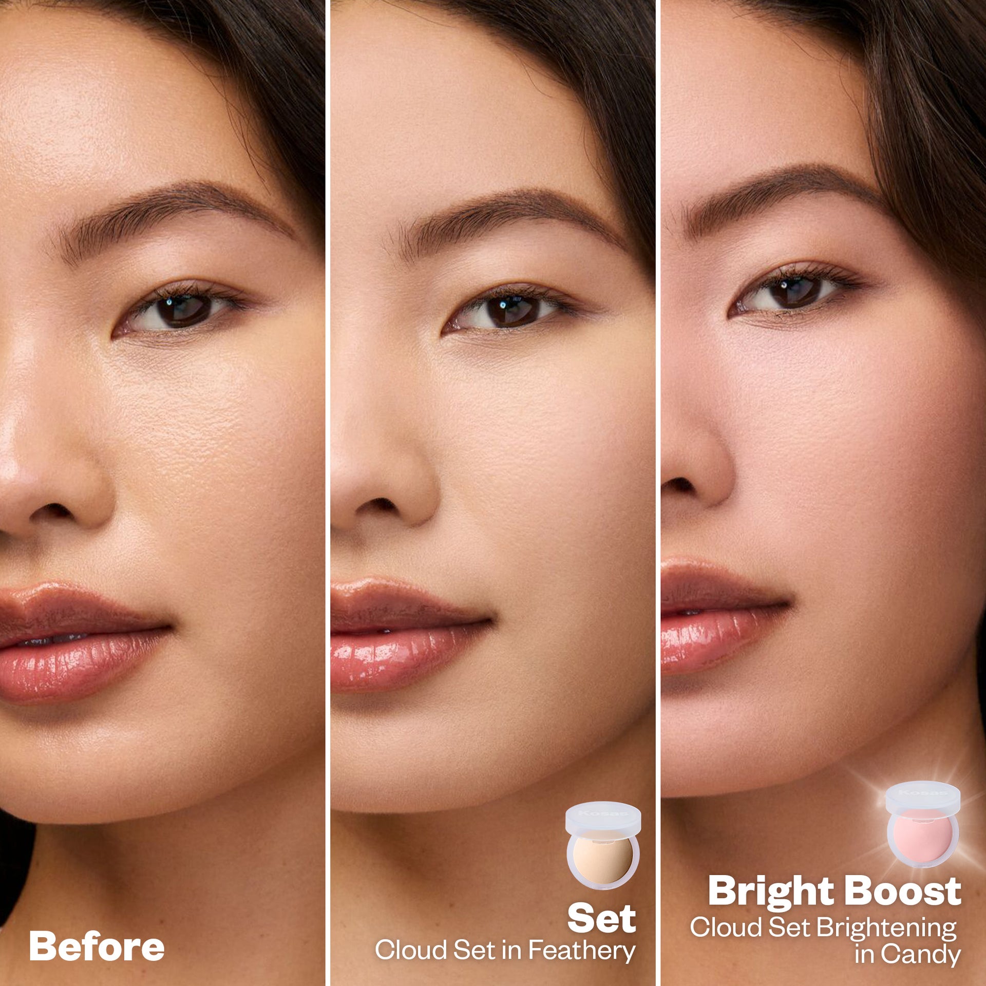 Before and After Applying Cloud Set in Feather and Cloud Set Brightening in Candy