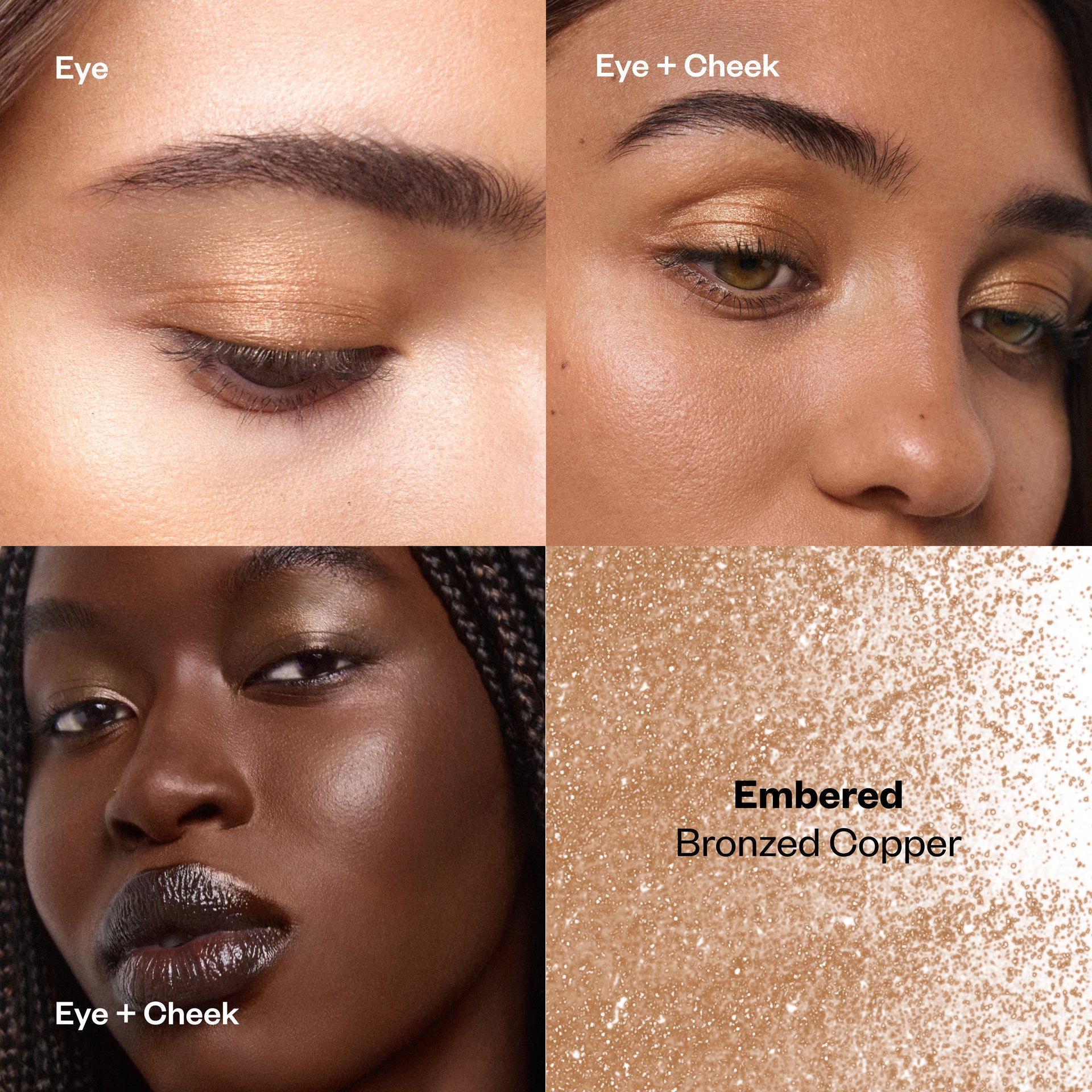 Shiny Objects in Embered applied to eyes, cheeks, and as a full-face highlight.