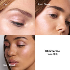Shiny Objects in Glimmerose applied to eyes, cheeks, and as a full-face highlight.