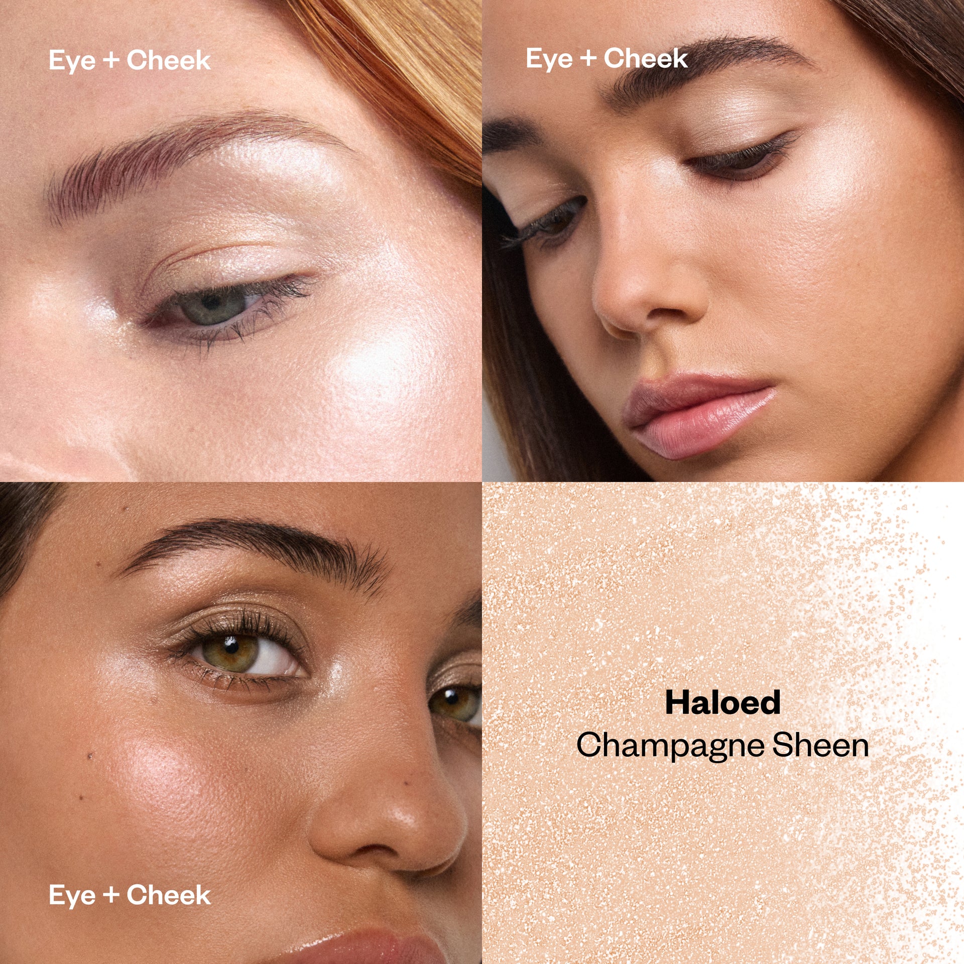 Shiny Objects in Haloed applied to eyes, cheeks, and as a full-face highlight.