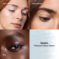 Shiny Objects in Opaline applied to eyes, cheeks, and as a full-face highlight.
